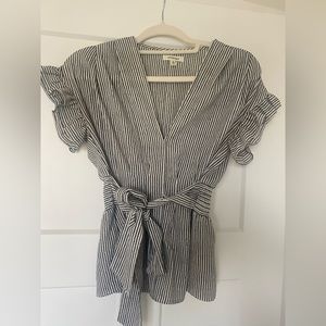 Max Studio Ruffle Sleeve Striped Belted Top Small